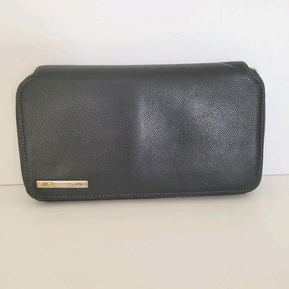 Cartier Santos Bifold Zip‎ Around Black Wallet Long Grain Leather Large Designer